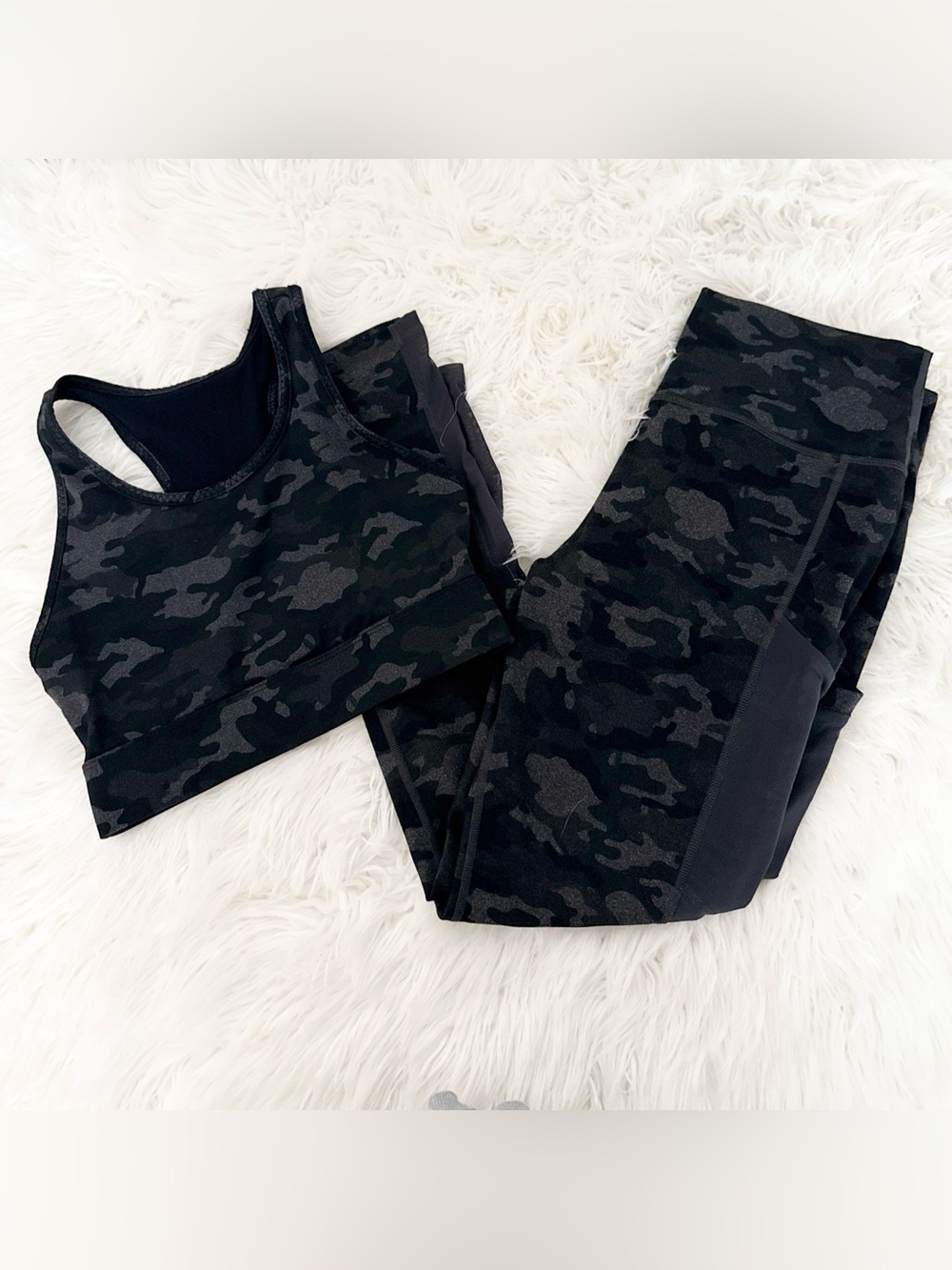 Fabletics Black Camo Sports Bra & Leggings Set